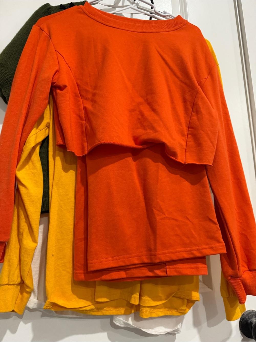 Kids Long Sleeve Layered Crop Top - Orange